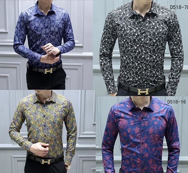 Clothing Square Fashion Shirt Beautiful Flowers Printing Casual Long-sleeved Shirts Slim Fit Asian size Clothing Square Fashion Shirt Beautiful Flowers Printing Casual Long-sleeved Shirts Slim Fit Asian size
