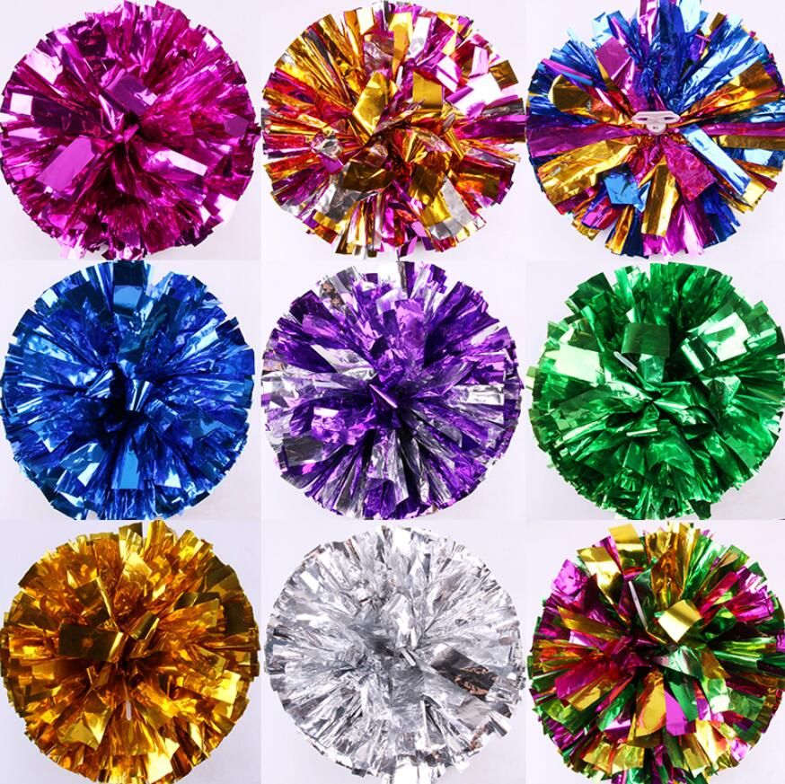 Cool Metallic Foil And Plastic Ring Handheld Pom Poms Cheerleading Party Decor 