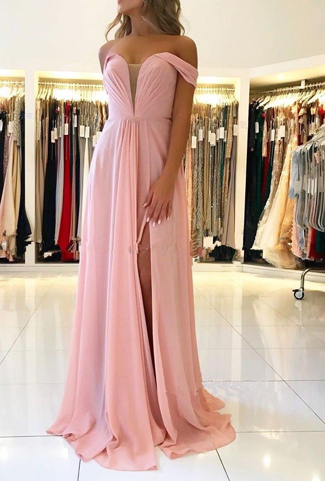 Compra Elegante Gasa Prom Vestidos Largos Fuera Del Hombro Con Cuello En V Vestido  De Noche Barato Una Línea Barato | Entrega Rápida Y Calidad | Es.Dhgate