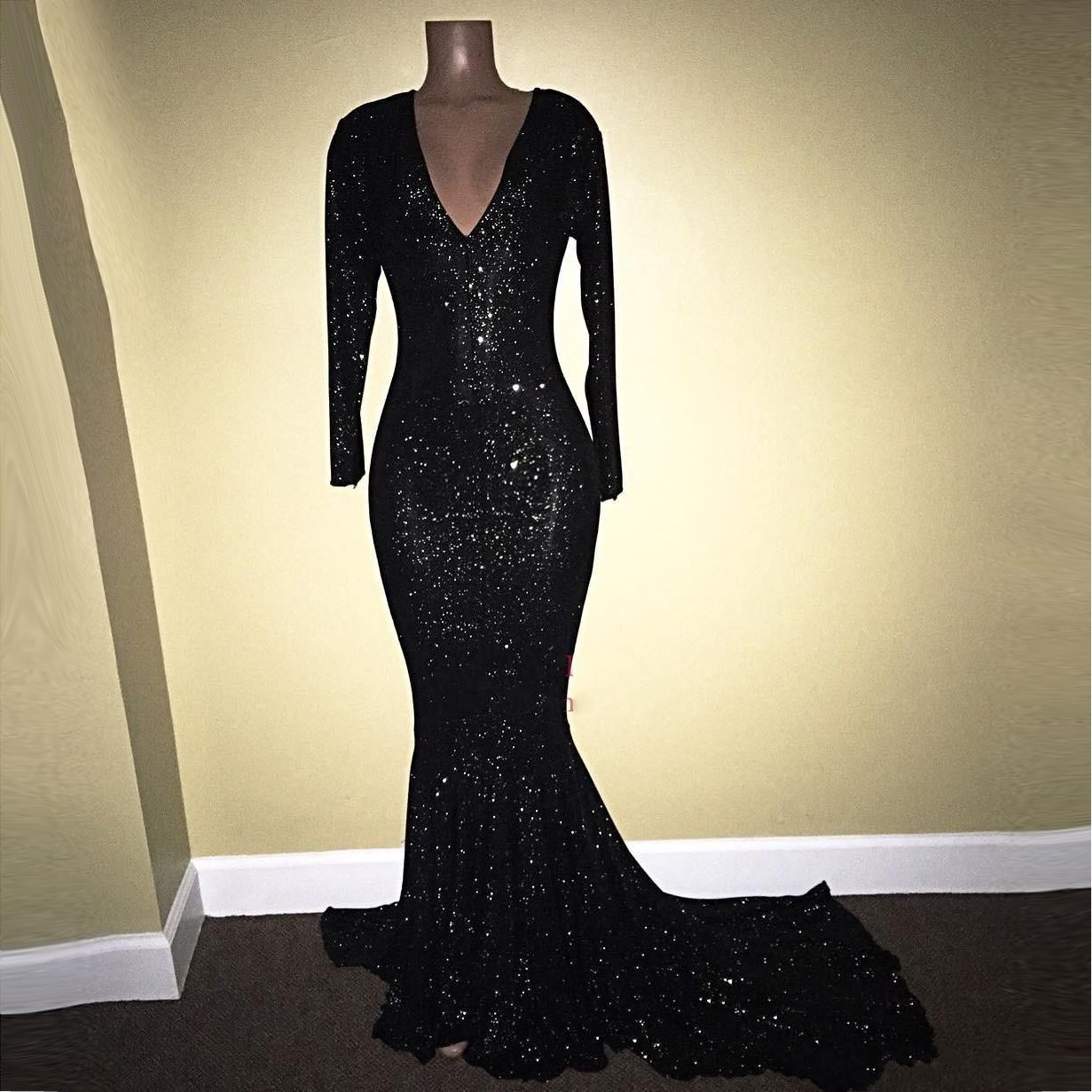 black shiny gown