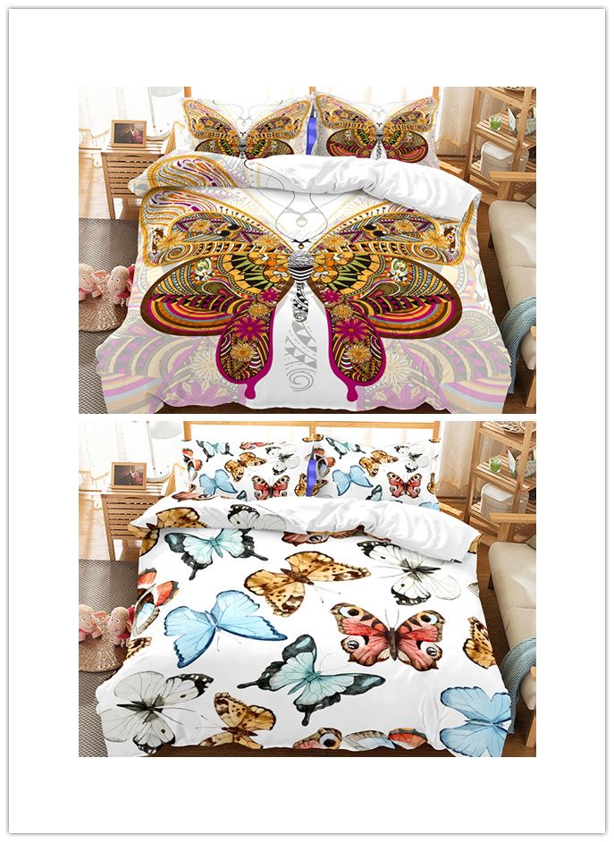 Butterfly Bedding Set King Size 3d Cartoon Print Duvet Cover Set