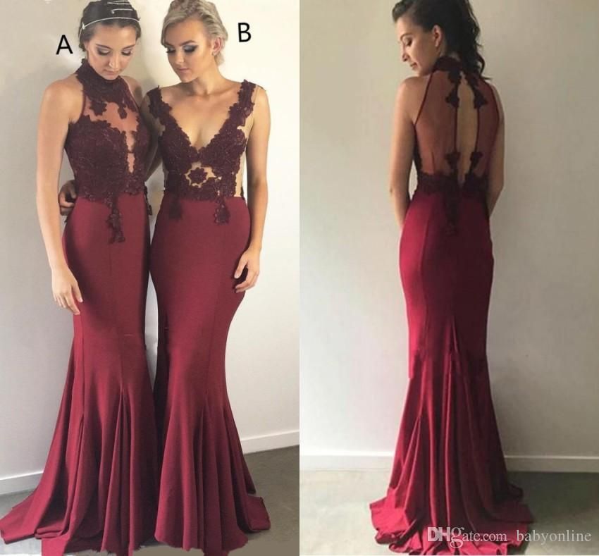 burgundy maid of honour dresses