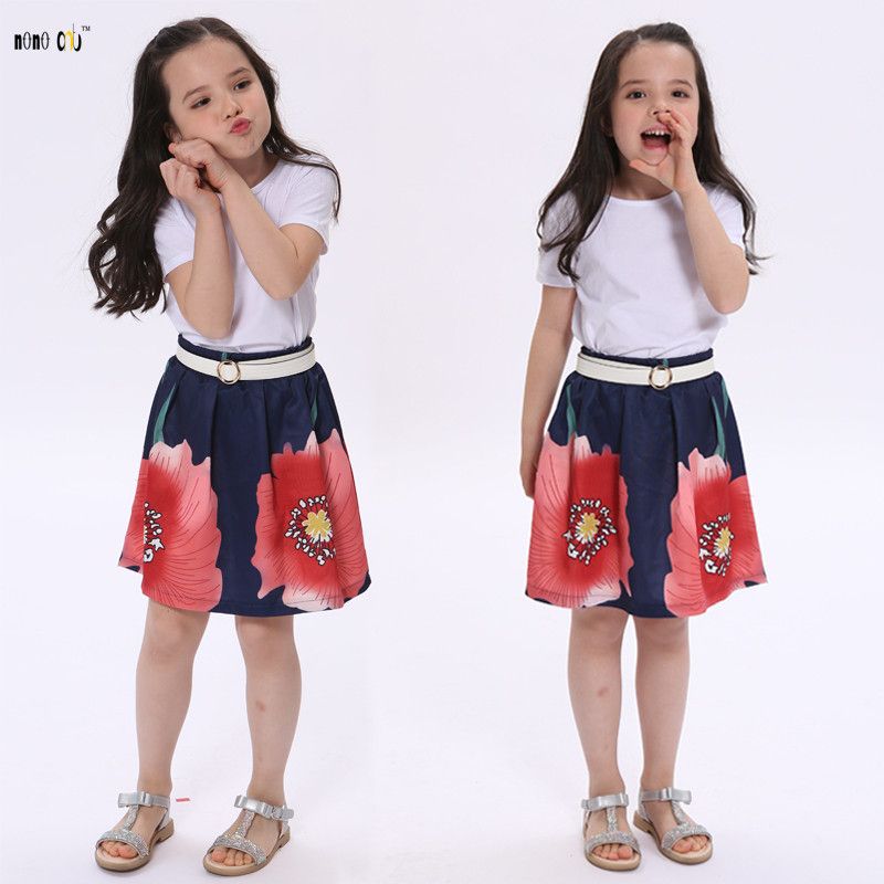 Girls Clothes Summer Dress Floral Printed Jersey Kid Dresses Sleeveless Clothing