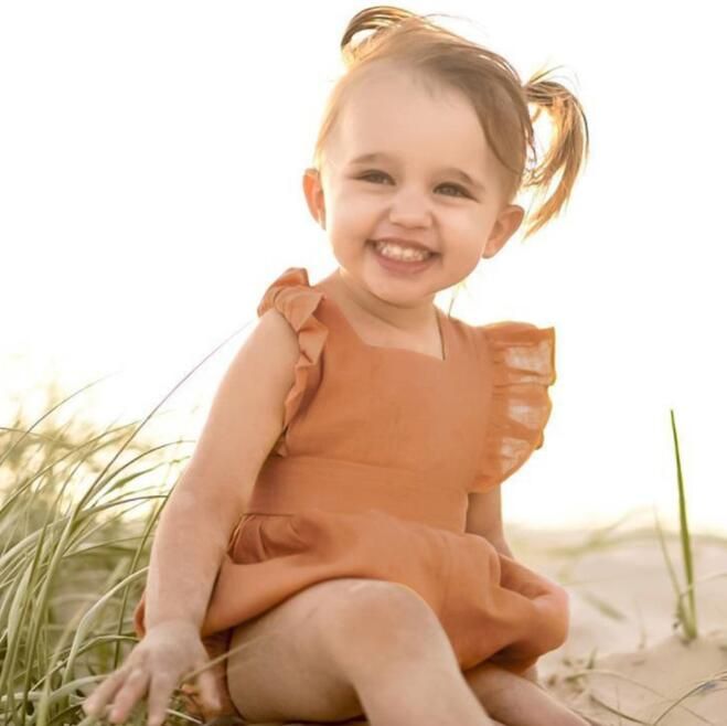 2020 Girls Baby Flare Sleeve Rompers With Button Ins Ruffler Jumpsuits