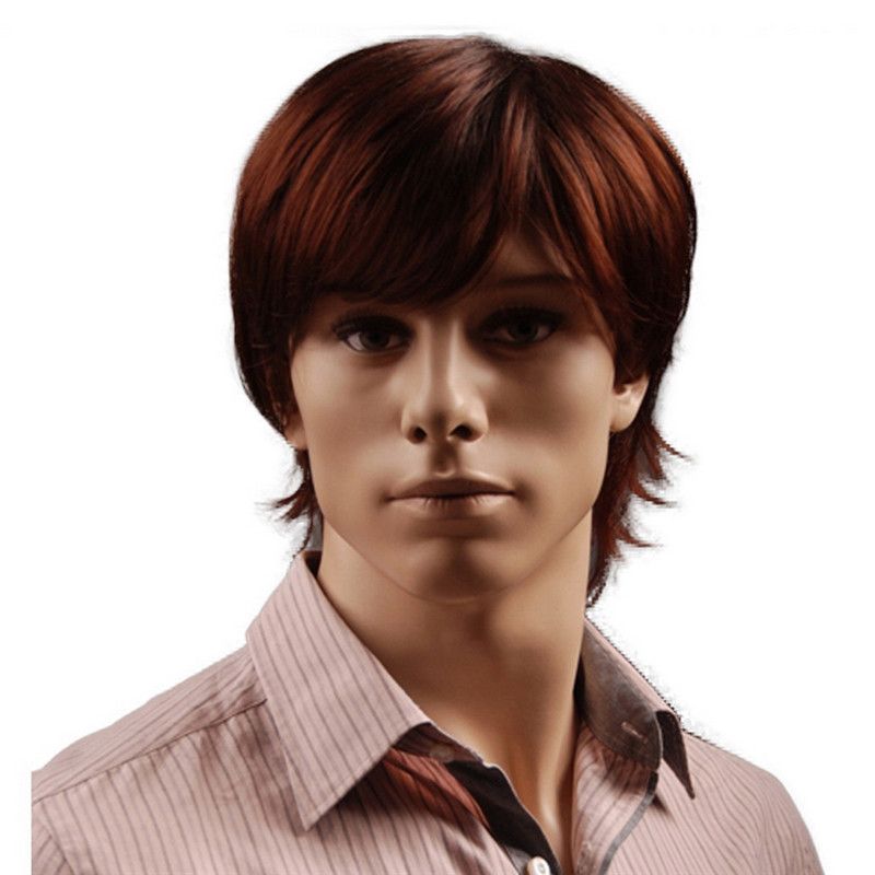 8 Inch Short Hair Synthetic Wigs for Men Natural Full Reddish Brown Straight Male Wig with 8 Inch Short Hair Synthetic Wigs for Men Natural Full Reddish Brown Straight Male Wig with