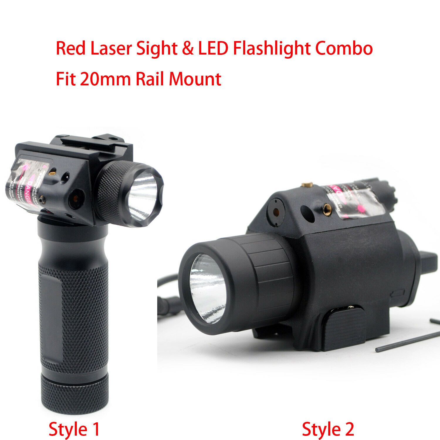 Tactical Combo Red Laser Sight LED Flashlight Picatinny Rail Weaver Mount Hunt 
