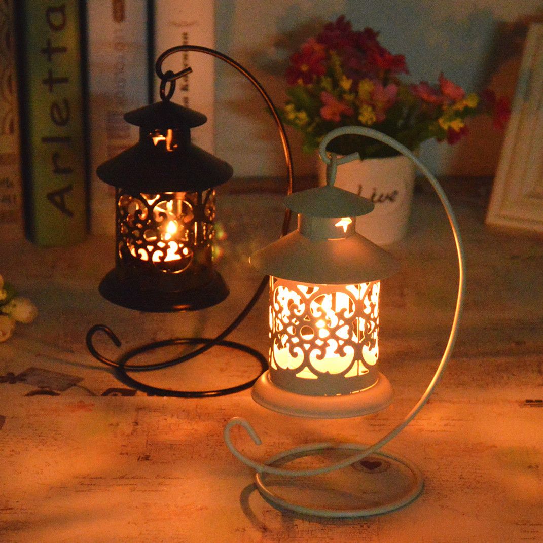 European Style Wrought Iron Candle Holder Candlestick Lantern Household Decor