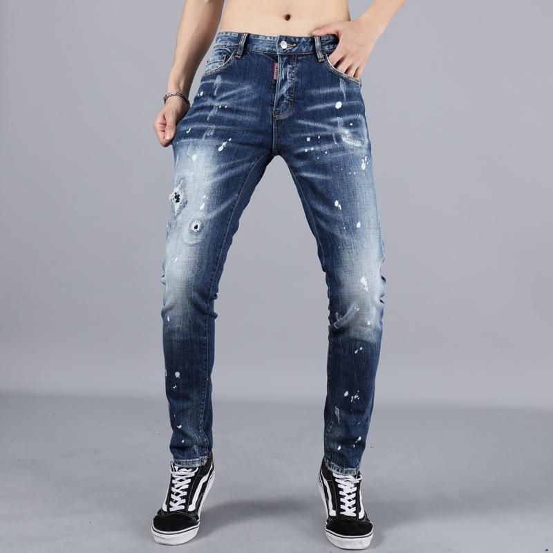 Fashion Retro Mens Designer Jeans Paint 