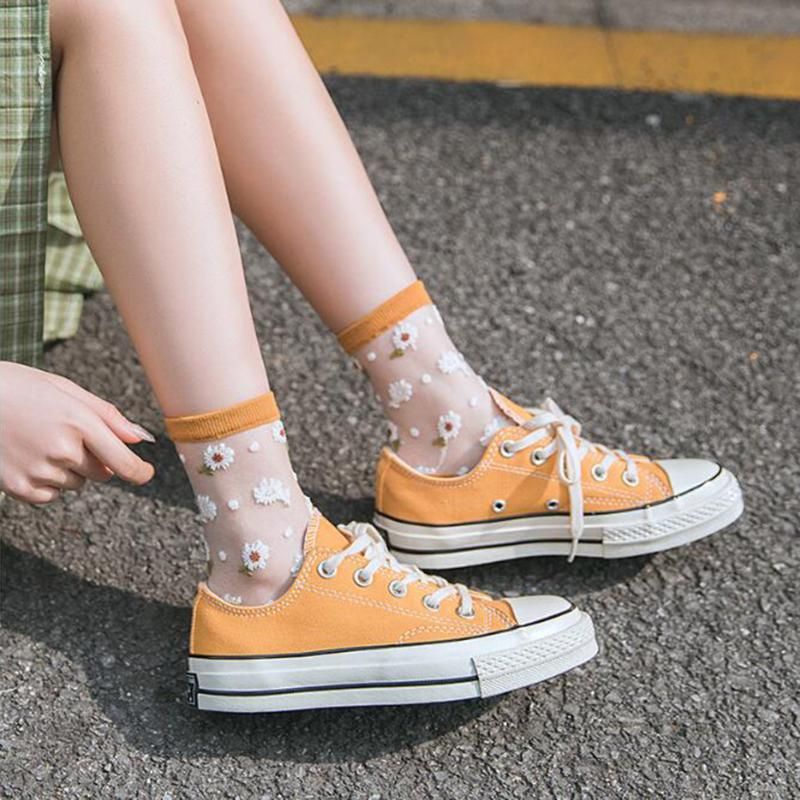 Details about   Women Sheer Glass Fiber Ankle Socks Contrast Colored Daisy Sunflower Hosiery 