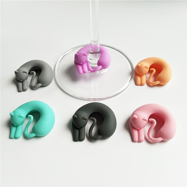 US 6Pcs Silicone Cat Animal Wine Glass /& Drink Markers Charms Party Cup Label
