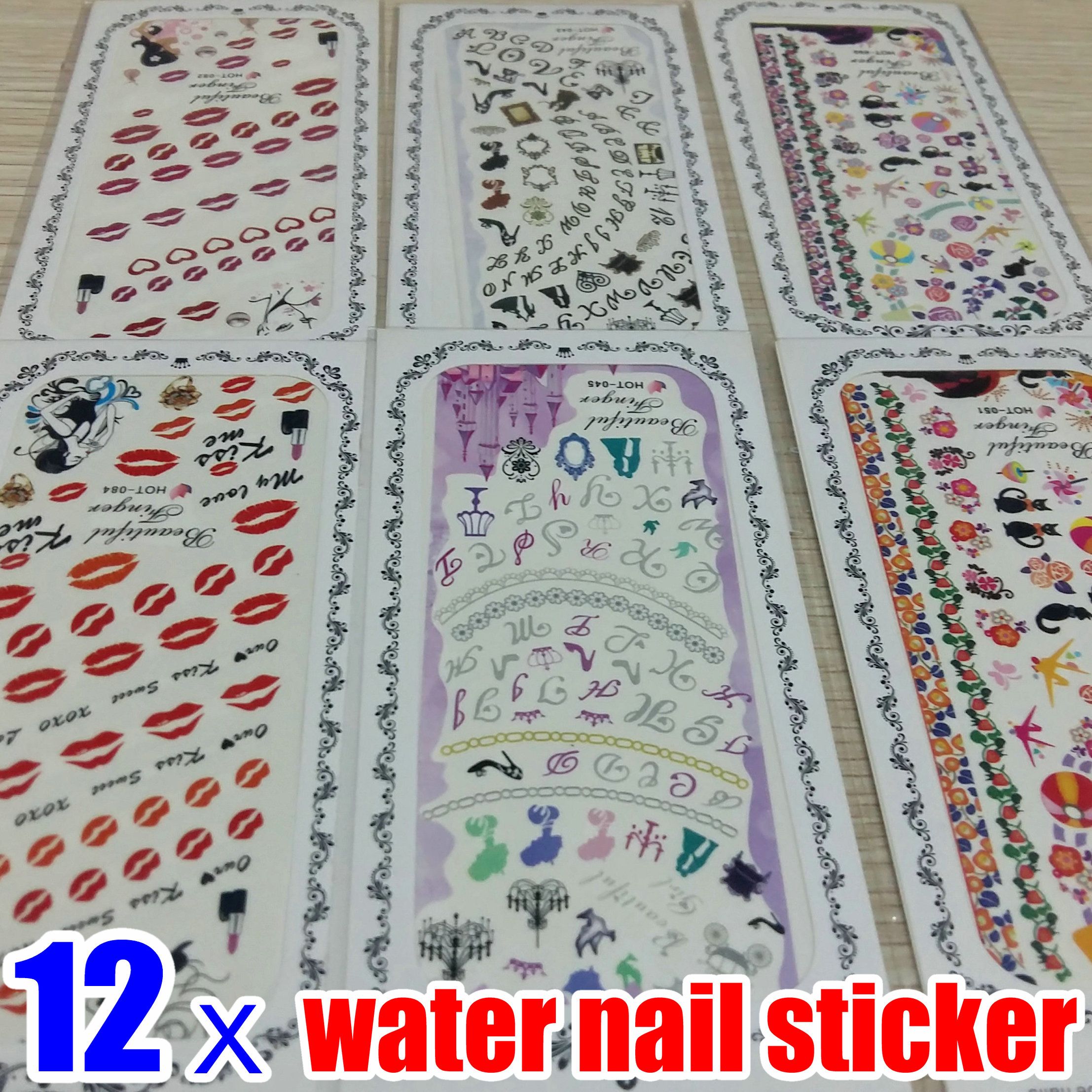 12pcs Nail Art Water Transfer Sticker Decals Cute Cat Kiss Love Flowers Flower Letter Eidolon Anime 12pcs Nail Art Water Transfer Sticker Decals Cute Cat Kiss Love Flowers Flower Letter Eidolon Anime