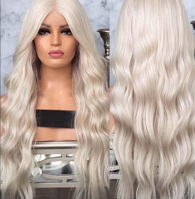 2019 New Platinum Blonde Wig With Baby Hair 26 Inch Long Wavy
