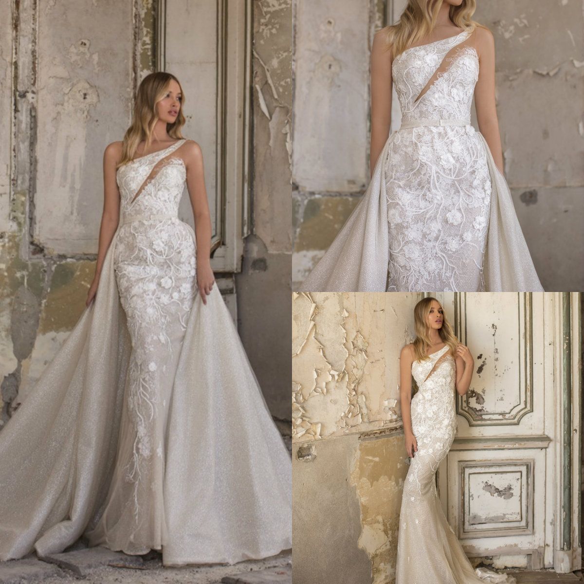 one shoulder wedding gown