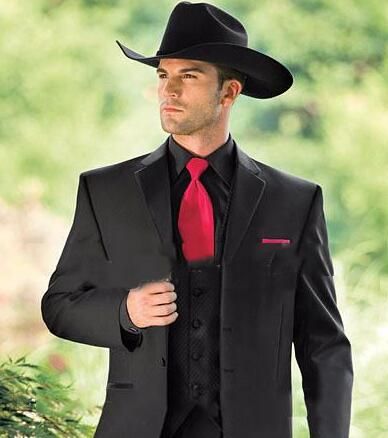 Compra Negro Esmoquin Occidental Del Vaquero Adelgazan Negro Groom Traje  Traje De Boda Para Los Hombres / Prom Traje 3 Piezas Chaqueta + Pantalones  + Chaleco Barato | Entrega Rápida Y Calidad | Es.Dhgate