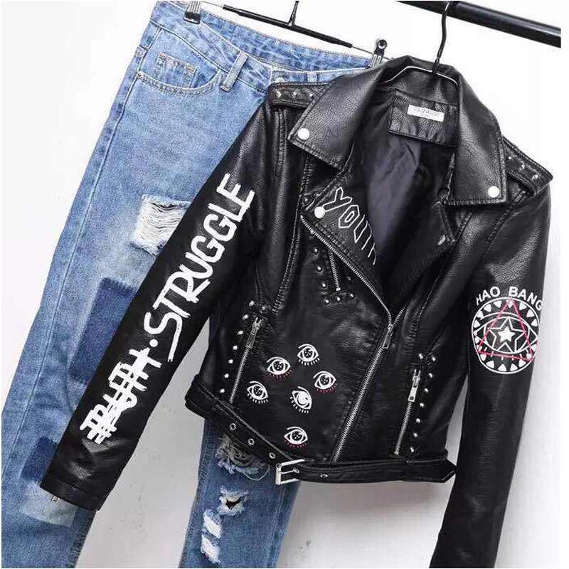 graffiti leather jacket womens