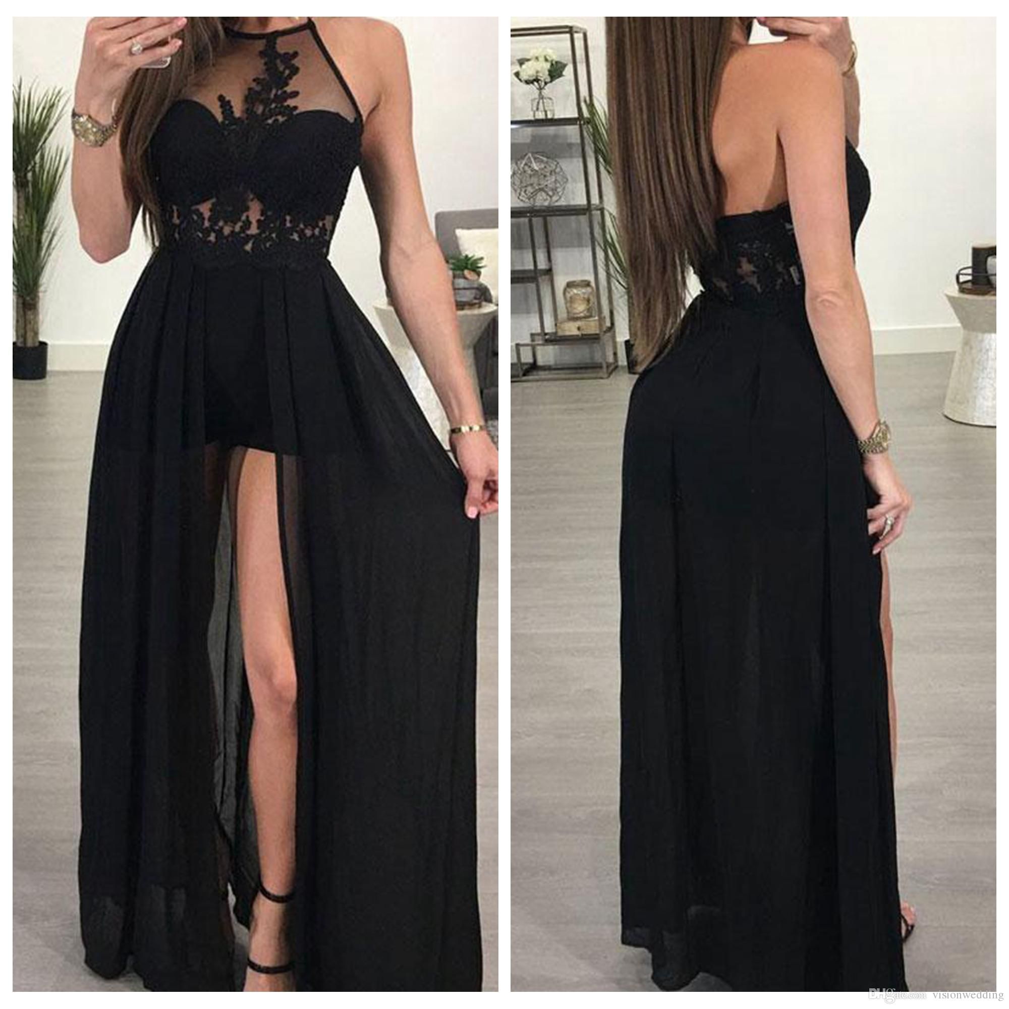 Vestidos de baile 2019 Halter Lado Corte de gasa Sin espalda Longitud del piso Apliques Vestidos Vestidos de baile 2019 Halter Lado Corte de gasa Sin espalda Longitud del piso Apliques Vestidos