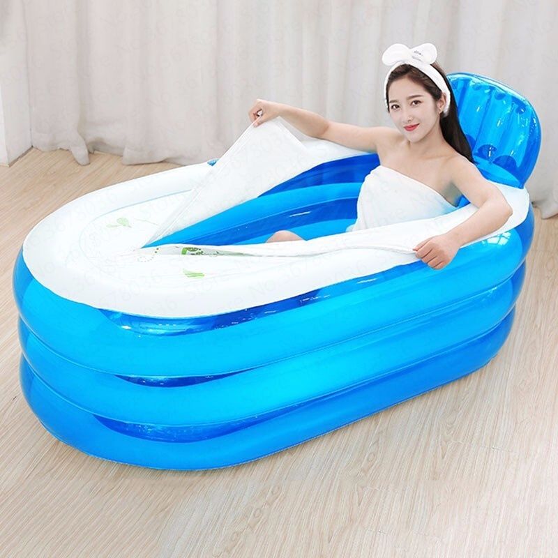 Mobile PVC Bathtub Adult Soaking Bathing Barrel Foldable Bath Tub With Cushion