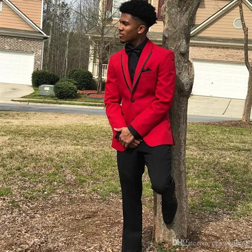 Red Blazer+Black Pant Wedding Tuxedos 