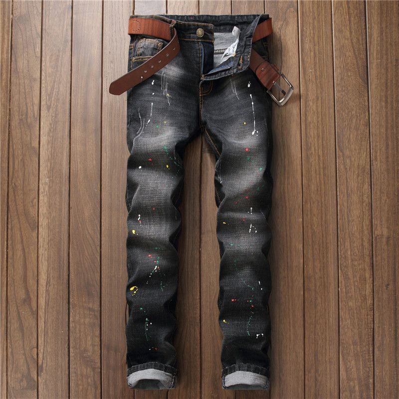 2017 Nuevo color de la pintura Jeans Hombre Denim lápiz del ajustado los pantalones