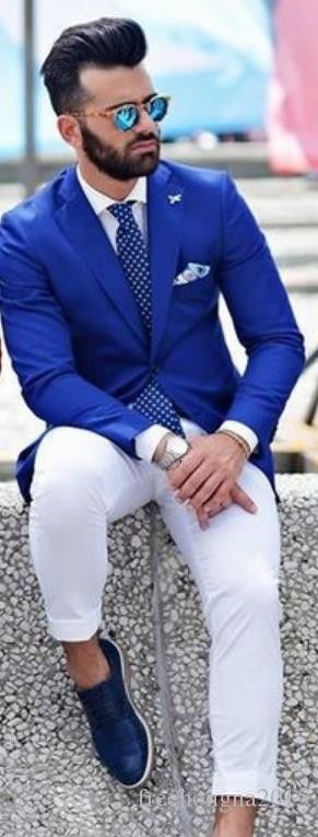 royal blue coat pant with white shirt