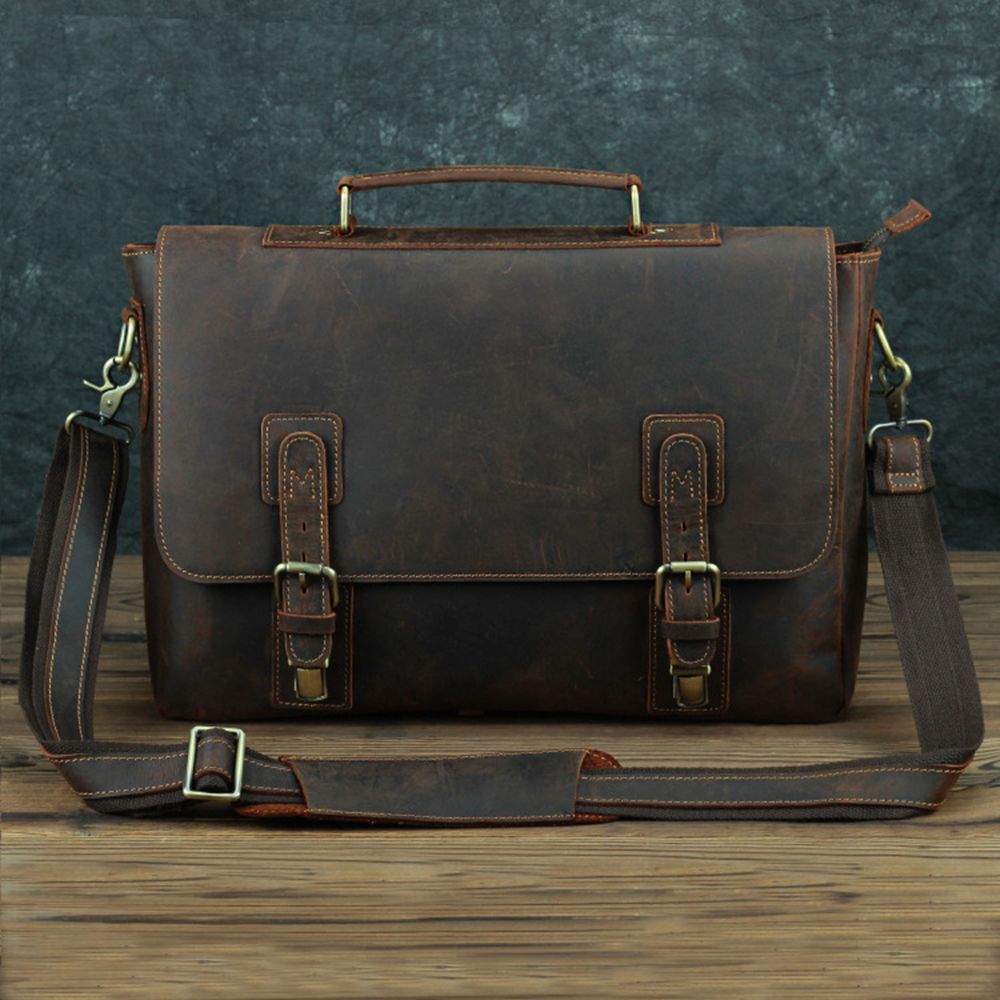 Genuine Leather Shoulder Unisex Travel Vintage Bagpack Bag Laptop Messenger
