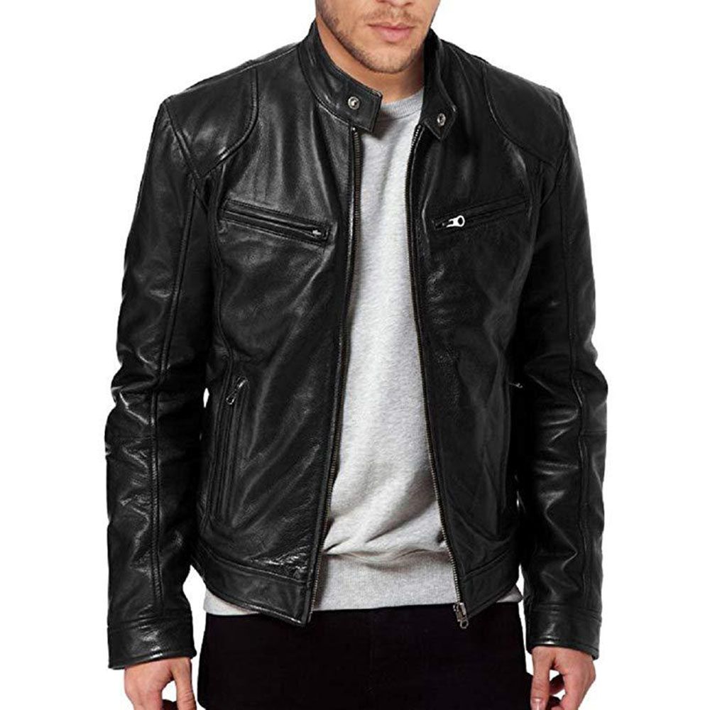 Pu Leather Jacket Men Vintage Cool Jacket Leather Long Sleeve Fall