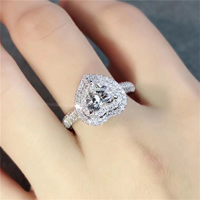 Anillo De Diamantes De La Pareja Vintage 100% 925 Anillo De Anillo De Diamantes De La Pareja Vintage 100% 925 Anillo De