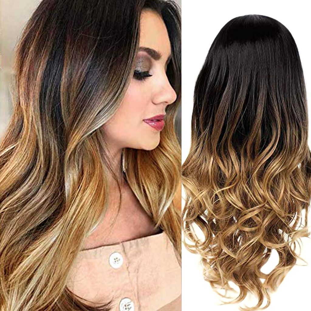Compre Sexy Gradiente De Pelo Largo Y Rizado Pelucas De Cabello Humano Colores Mezclados Seda Peluca De Alta Temperatura Para Las Mujeres Blancas