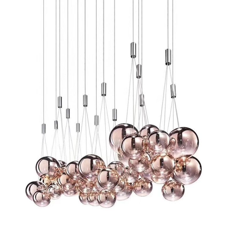 Modern Metal Grey Rose Gold Glass Ball Ceiling Light Pendant Lamp Ceiling Lighting Living Room Fixture Chandelier Pa0584 Ceiling Pendant Lights