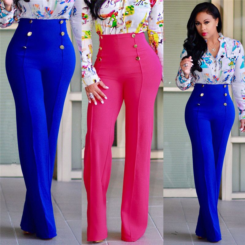 Compre Pantalones De Color Sólido Mujeres Del Diseñador Atractivo Delgado  Ocasional Del Botón De Cintura Alta Pantalones Acampanados Pantalones Para  Mujer Moda A 35,12 € Del Offwhitetee | Es.Dhgate.Com