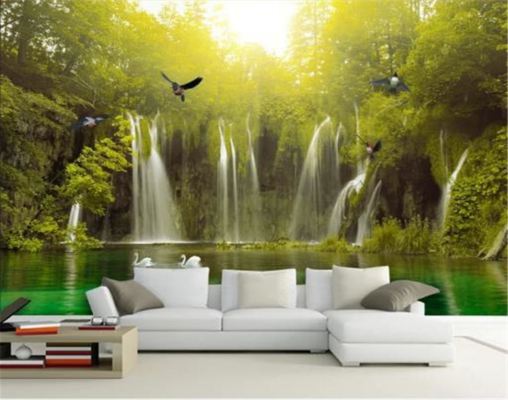 Fondo de pantalla 3D en la pared HD Hermoso paisaje cascada bosques paisaje sala de estar Fondo de pantalla 3D en la pared HD Hermoso paisaje cascada bosques paisaje sala de estar
