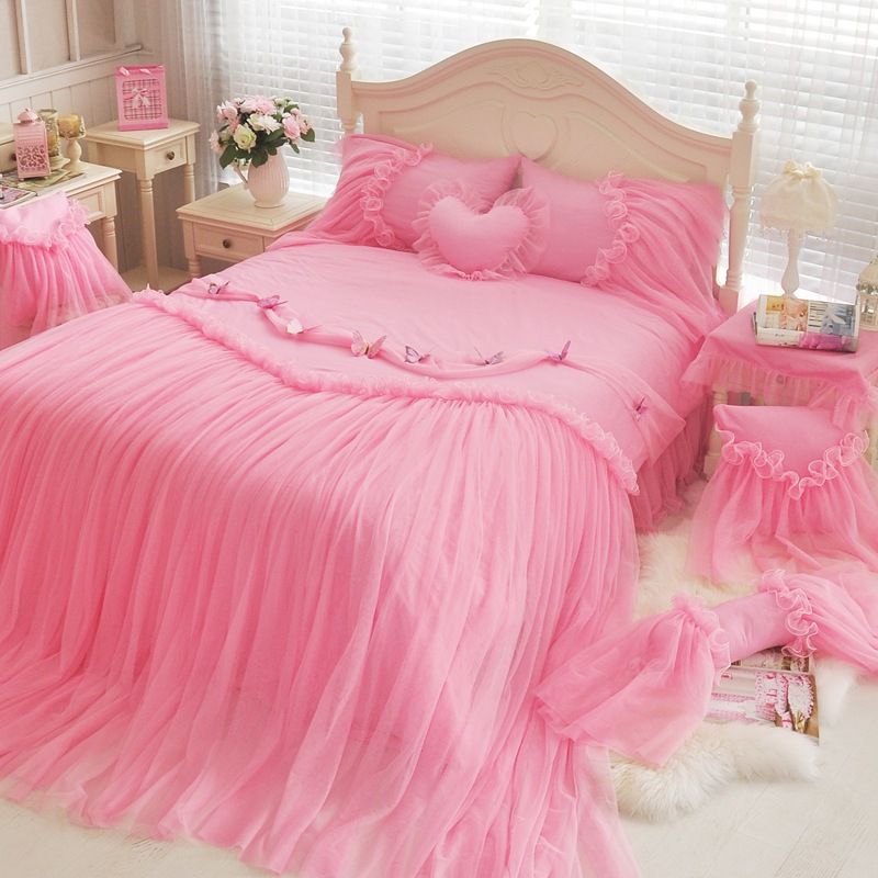 Winlife Luxury Blue Pink Purple Korean Girls Bedding Set Romantic