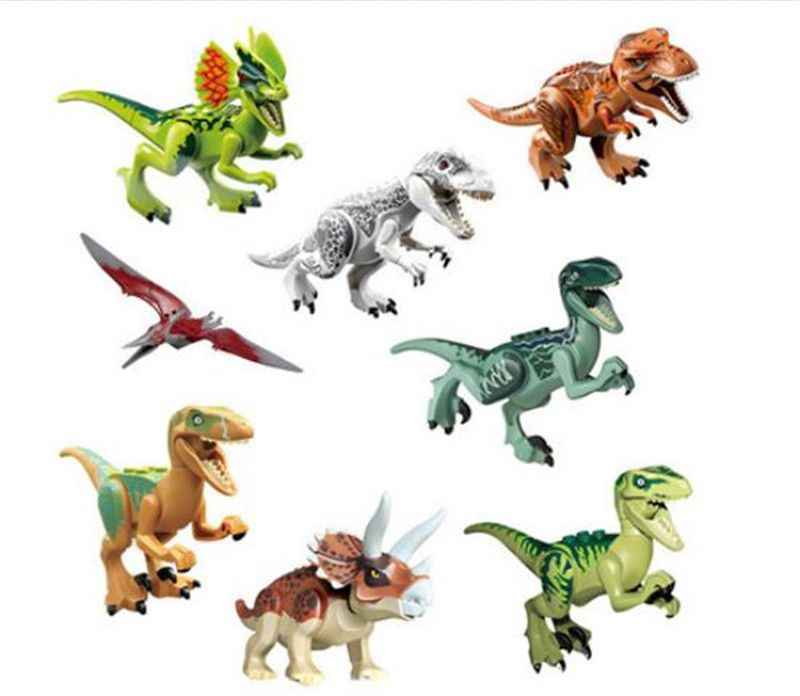 dinosaur assembling building blocks