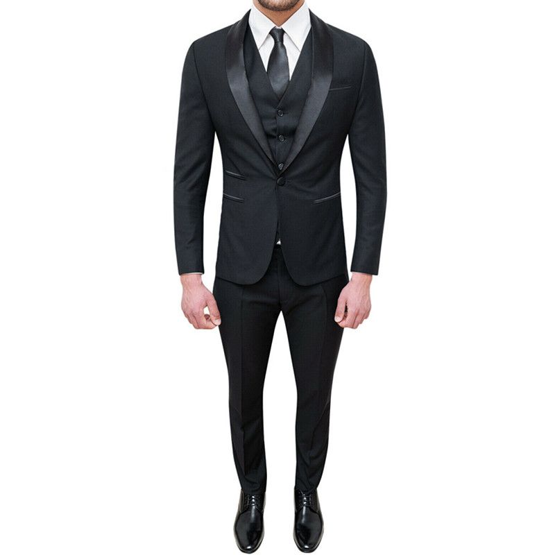 Compre Caballero De Traje De 3 Piezas Chaquetas Juego Delgado De Los Hombres  Negros Trajes De Hombre Con Trajes Formales Traje Pantalón Novio De La Boda  De Vestir A Medida A 109,27