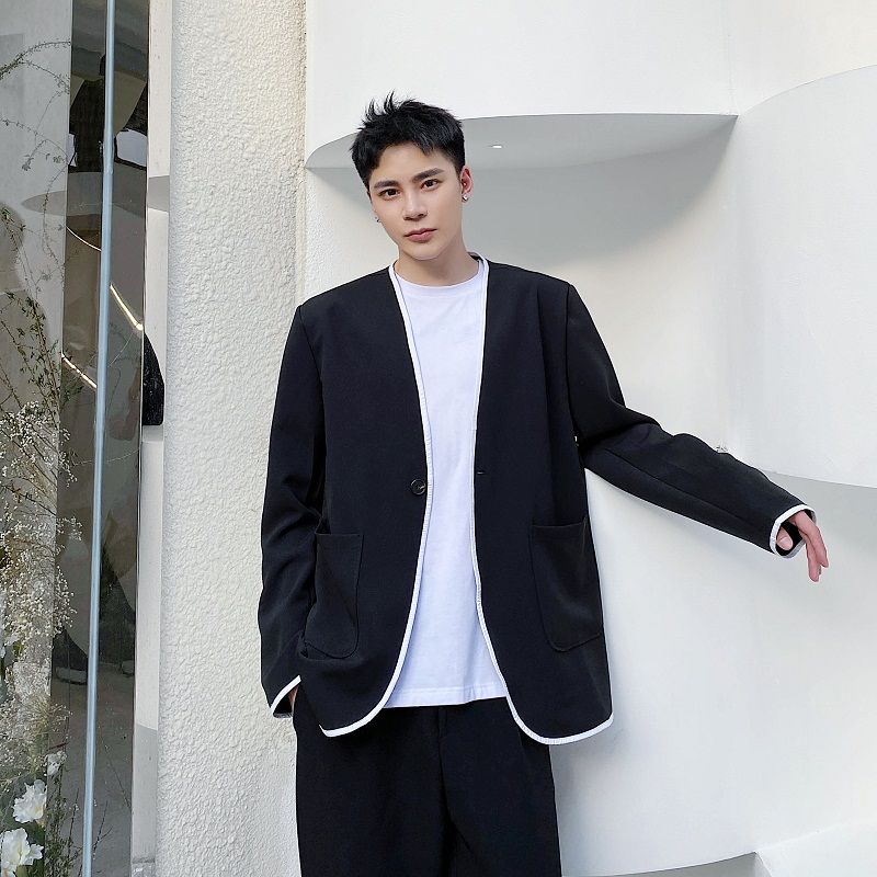 Compra Trajes Para Hombre Blazers Hombres Sin Cuello Borde Blanco Casual  Traje Abrigo Masculino Vintage Chaqueta De Moda Barato | Entrega Rápida Y  Calidad | Es.Dhgate