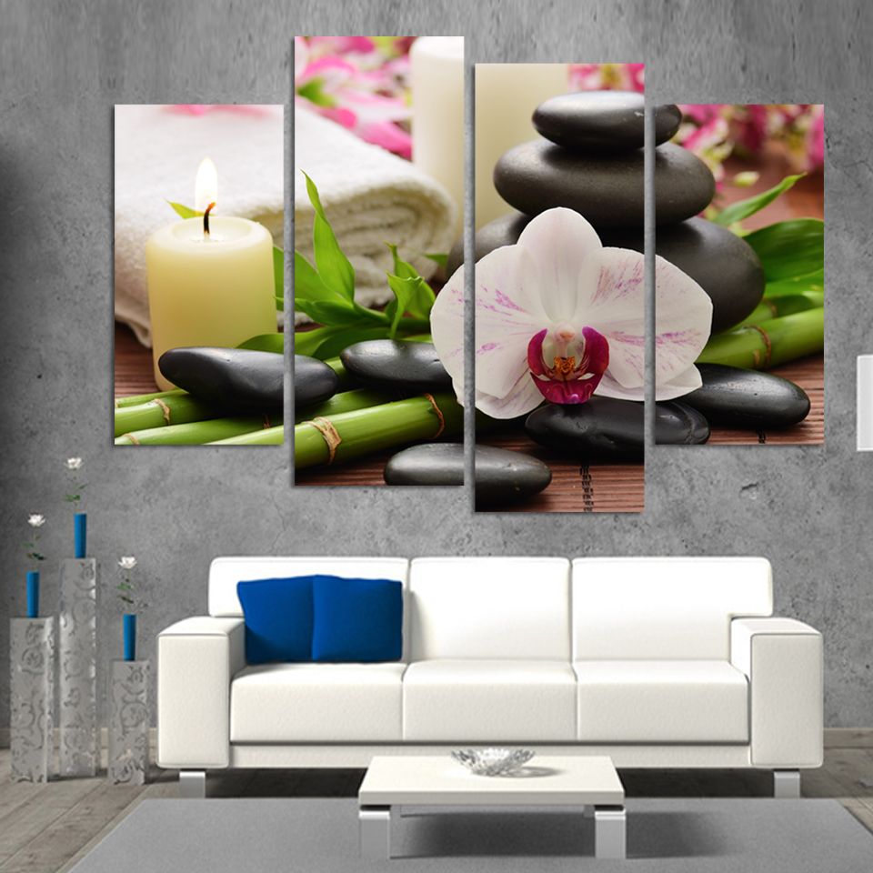 2020 4 Panel Spa Wall Painting Hd Candels Hot Spring Stone Bamboo Image Home Decorative Canvas Prints For The Sitting Room Cheap Art From Fashion Wallart 20 44 Dhgate Com
