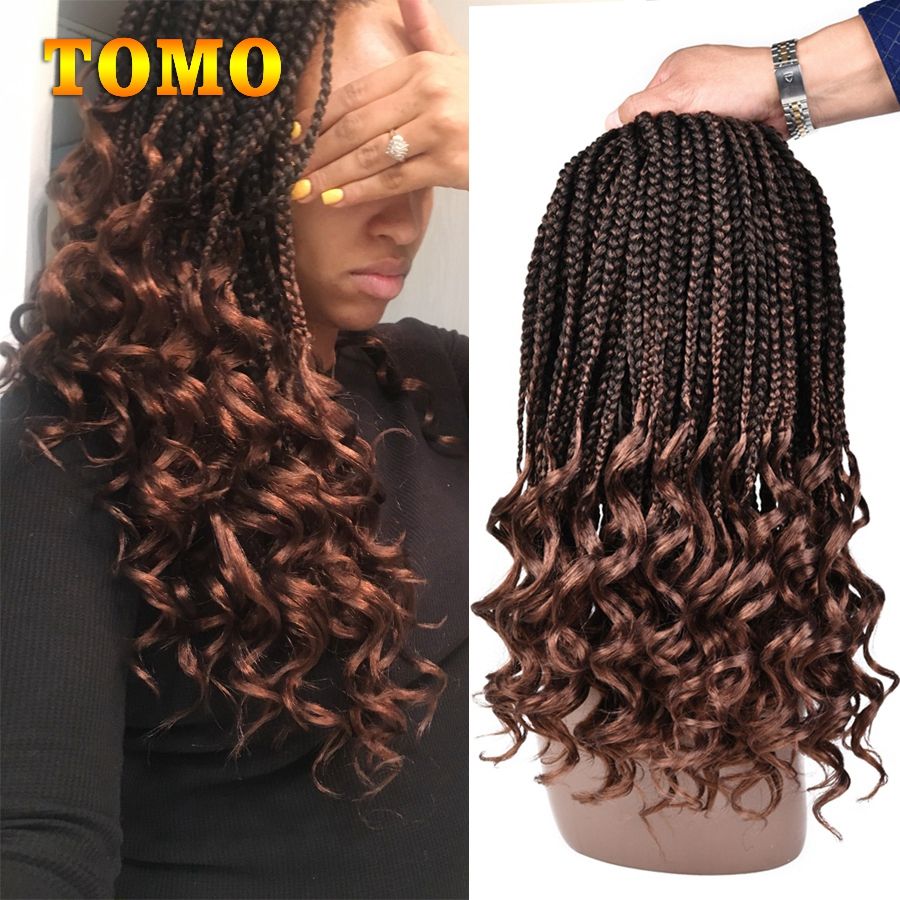 2020 14 18inch Crochet Hair Box Braids Curly Ends Ombre Kanekalon