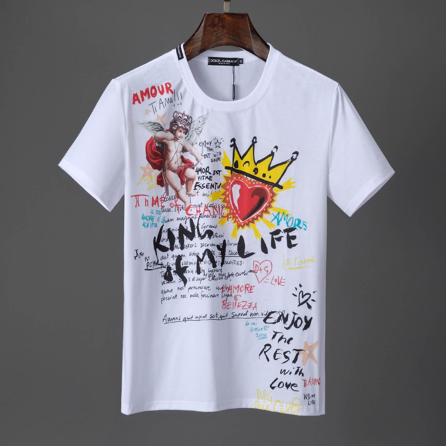taste rhyme defeat DG brand men tshirt Dolce & Gabbana designer summer new tshirts Cupid painted graffiti letter print taste rhyme defeat DG brand men tshirt Dolce & Gabbana designer summer new tshirts Cupid painted graffiti letter print