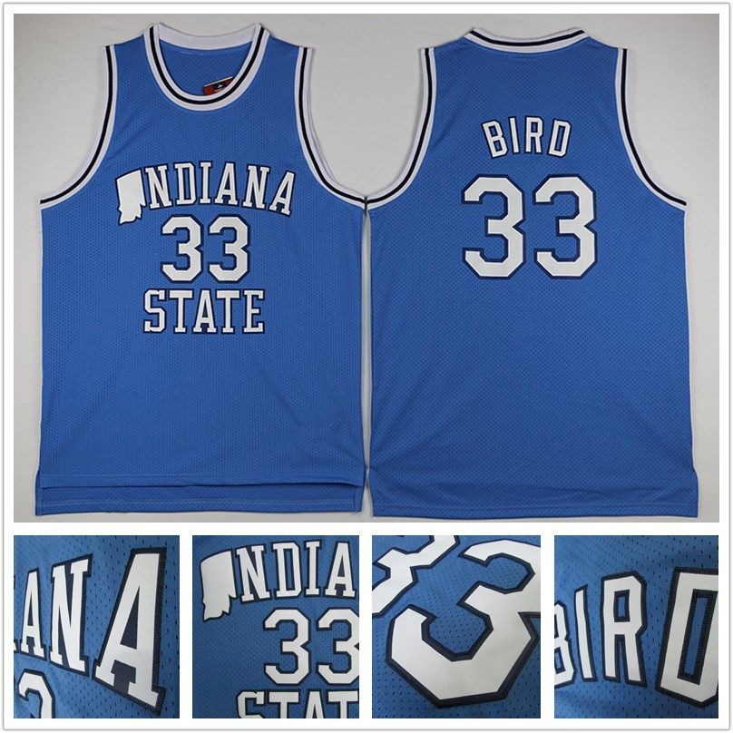 Mens Indiana State Collegiate Athletic #33 Retro Embroidered Basketball Jersey-Blue