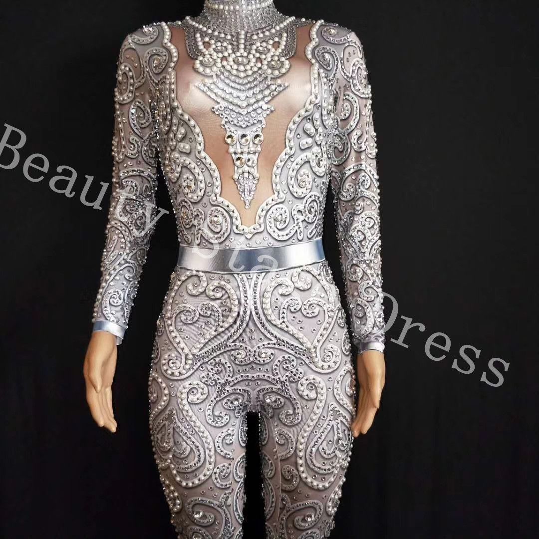 long sleeve silver jumpsuit