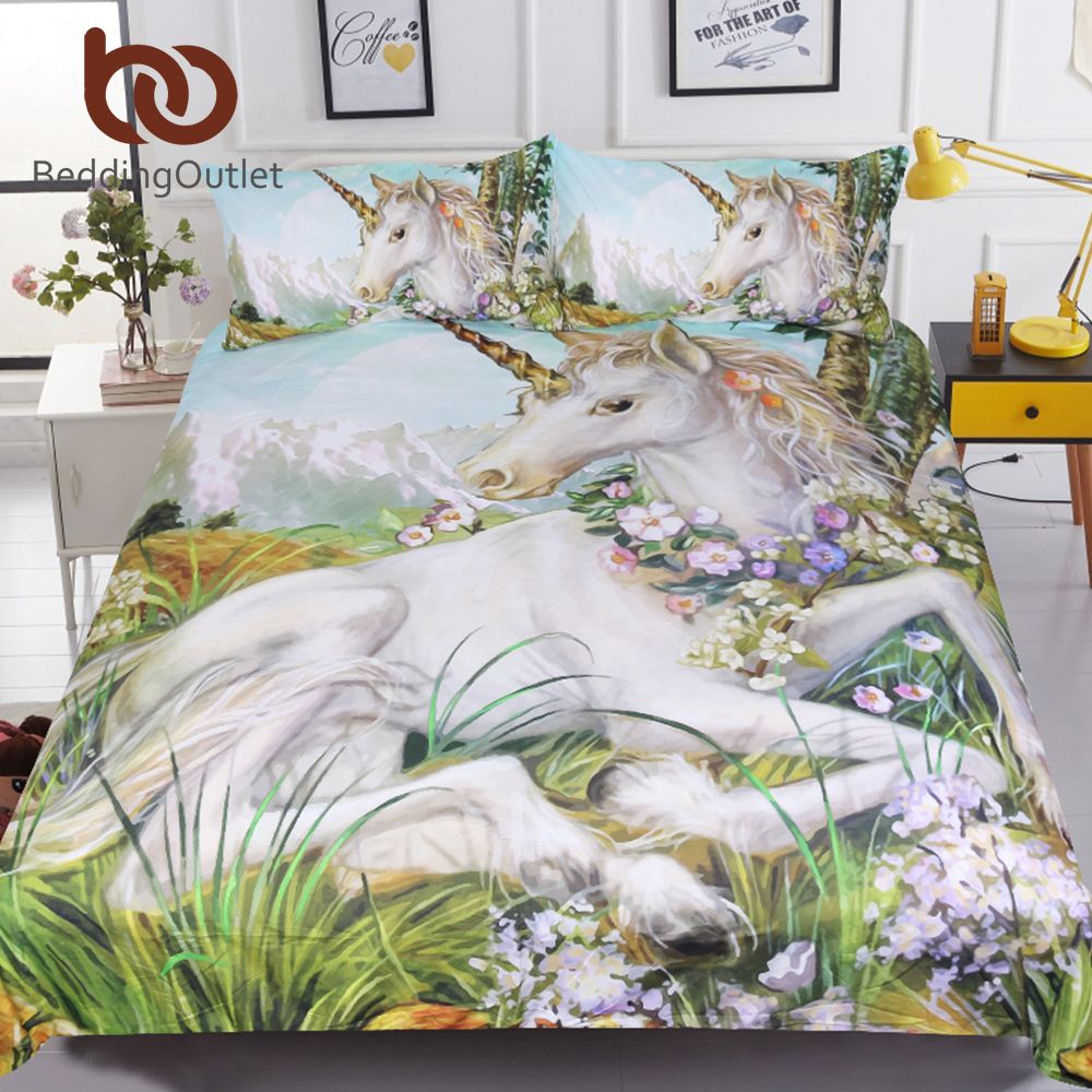 Beddingoutlet 3d Unicorn Bedding Set Queen Size Watercolor Print