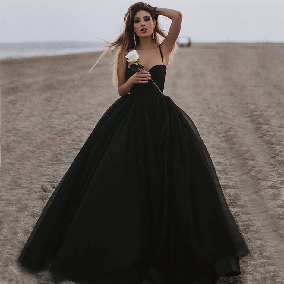 Sexy Spaghetti Straps Black Ball Gown Quinceanera Dresses Sweet 16 Floor  Length Sweetheart Tiered Tulle Floor