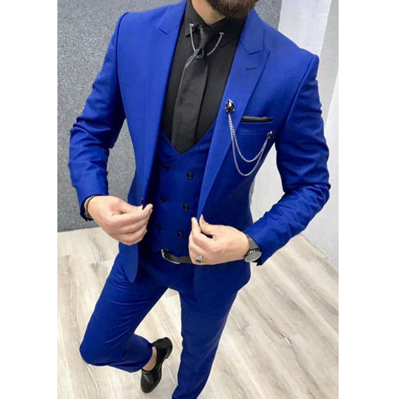 Compra 3 Pieza Slim Fit Trajes Para Hombre Azul Real Del Doble De Pecho  Cusual Encargo De La Boda Esmoquin Pantalones Chaleco Chaqueta Alcanzó Su  Punto Máximo De La Solapa De Traje