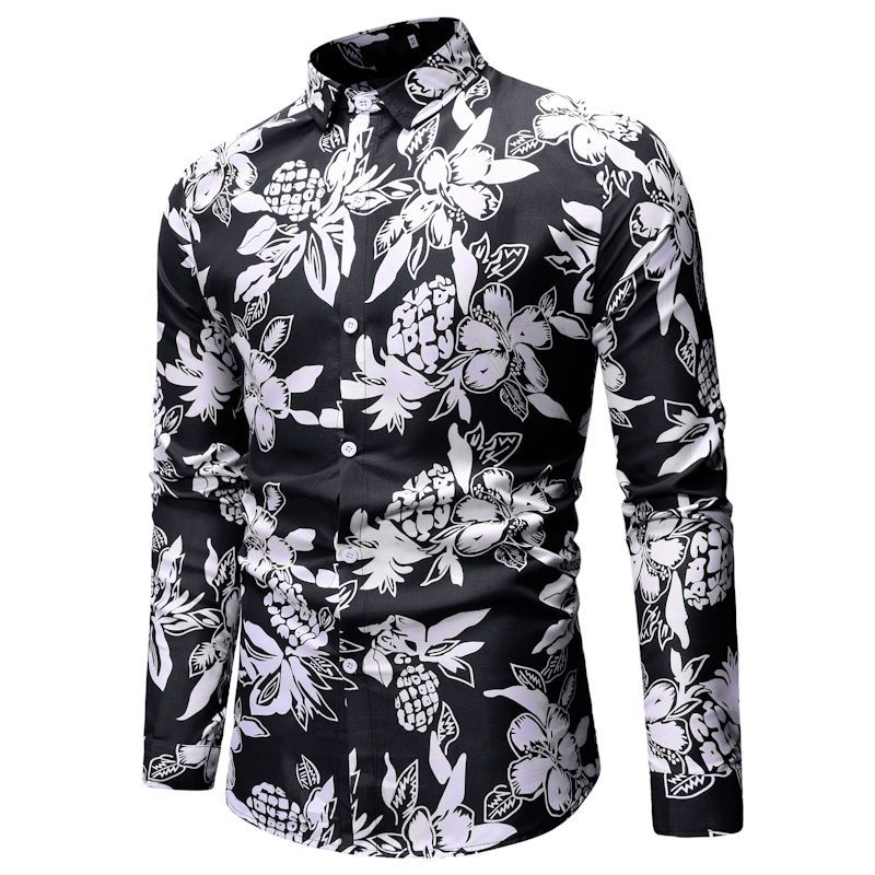 #White Camisas florales de manga larga de Otoño para hombres camisa #White Camisas florales de manga larga de Otoño para hombres camisa