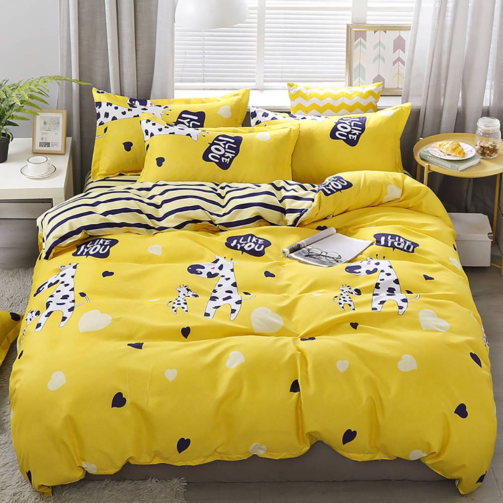 Creative Giraffe Bedding Set King Size Cute Cartoon Yellow Duvet