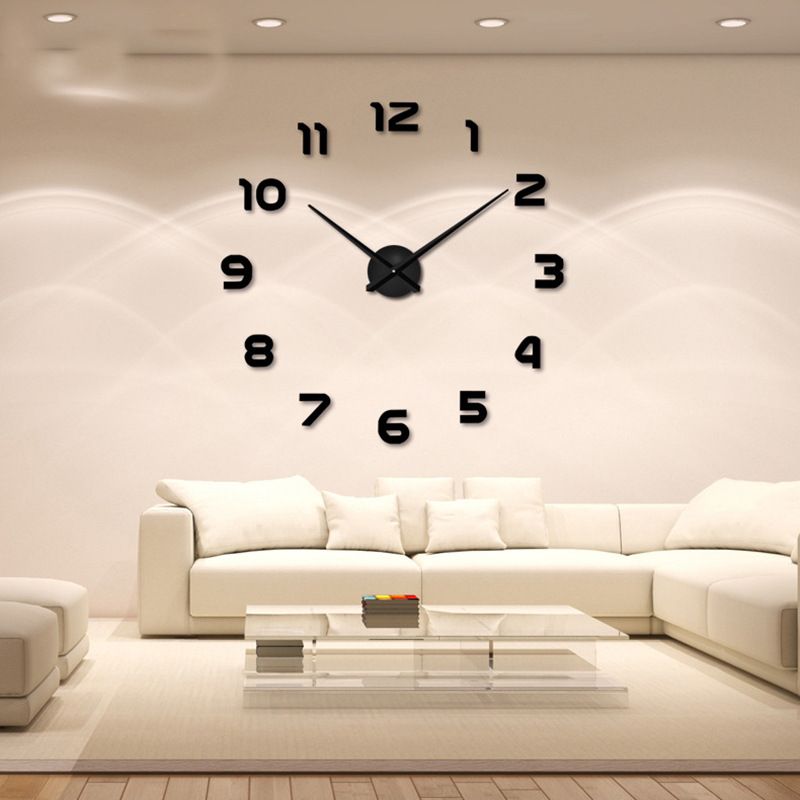 Modern DIY Mute Large Wall Clock Home Decor Office 3D Mirror Surface Wall Clock