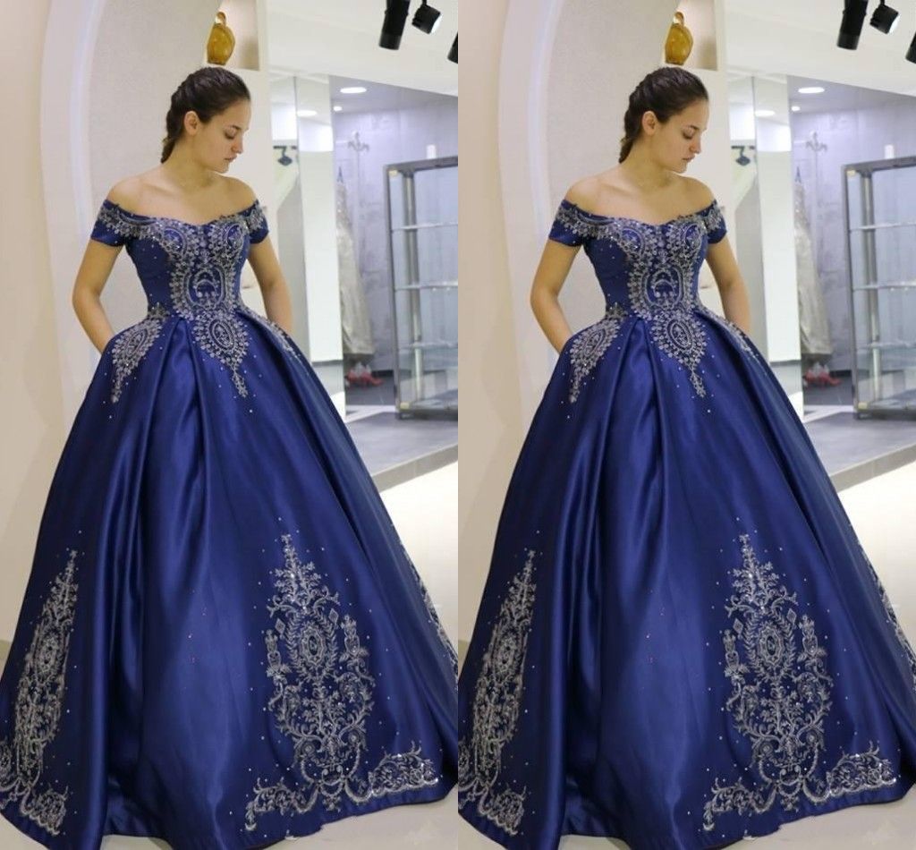 blue and silver evening dress