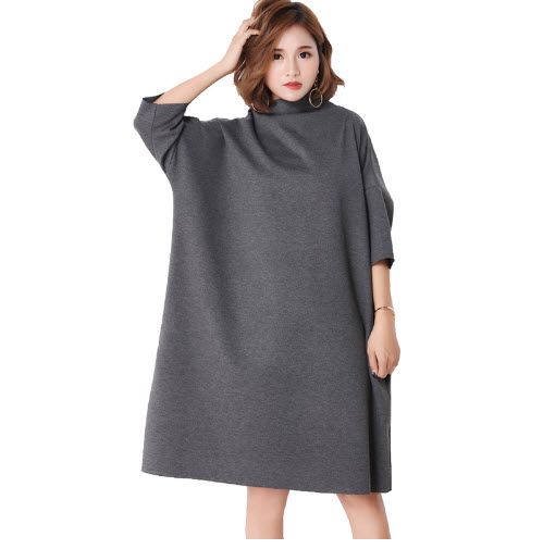 Vestido De Mujer Casual Talla Grande Sólido Con Cuello En O Vestido De Mujer Casual Talla Grande Sólido Con Cuello En O