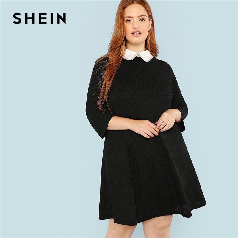 plus size black dress with white collar