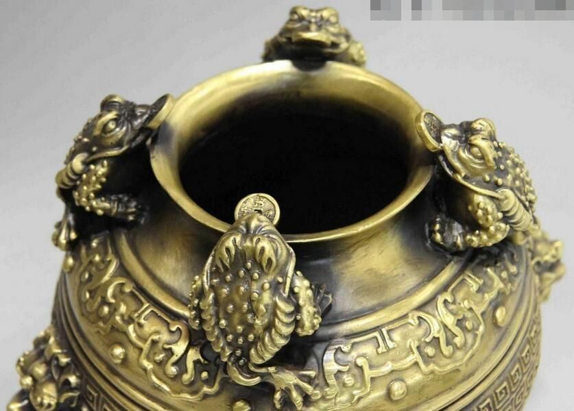Details about   China Brass Copper golden toad bufonid Money Wealth Foo Dog Lion Head Vase Pot 